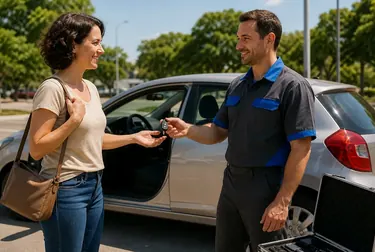 Técnico abrindo um carro com ferramentas de chaveiro.